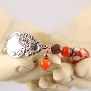 Whimsical copper and glass beaded spoon bracelet!